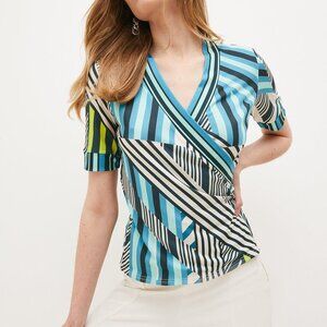 Karen Millen Half Sleeve Wrap Mono Print Jersey Top, New with Tags